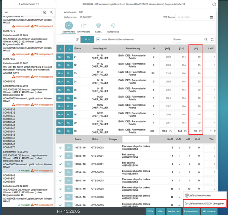 Packprozess VENDOR Paketanzahl